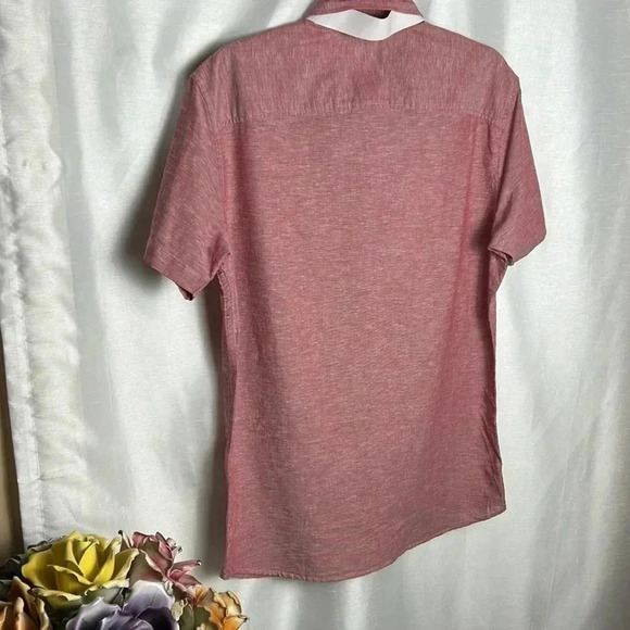 Jack & Jones NWT! men shirt XL ,red ,COTTON LINEN short sleeve,coastal,office - Picture 11 of 12
